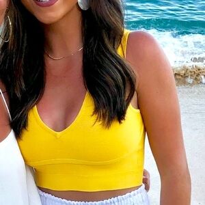 Bebe yellow bodycon crop top